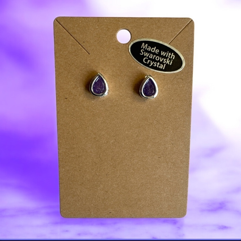 Swarovski Purple Teardrop‎ Earrings with Silver Accents